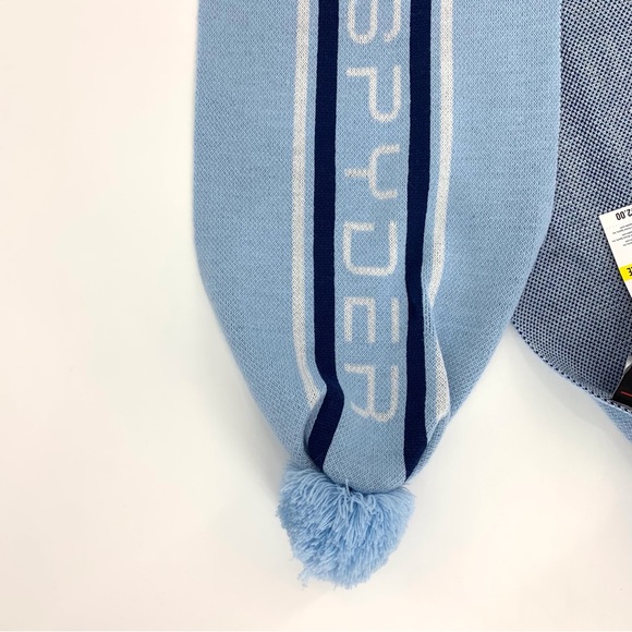 Spyder NWT Frost Blue Jacquard Logo Scarf with PomPoms, One Size - Picture 5 of 16